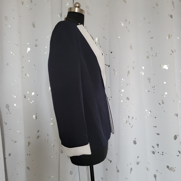 Tahari Tuxedo Style Blazer Navy Blue and White - Picture 4 of 12